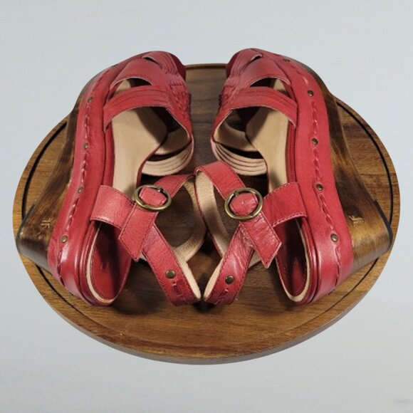 Frye Carlie Red Leather Platform Sandals – Huarache Wedge Boho Size 9M - Picture 5 of 7